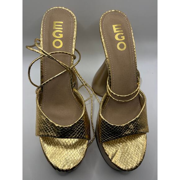 EGO Gelato Lace Up Platform Heels in Gold - Picture 4 of 12
